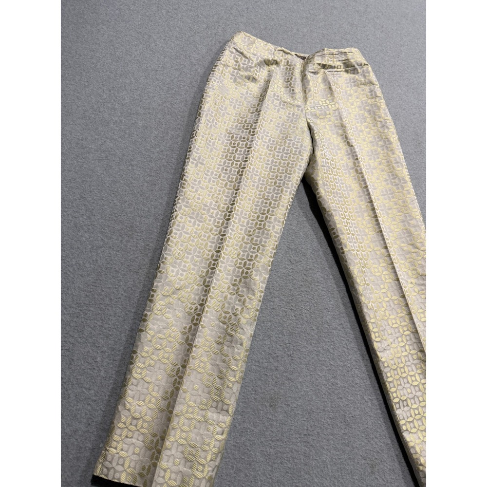 Sigrid Olsen Silk Blend Jacquard Geometric Suit Champagne Shiny Blazer 6 Pants 4 - Picture 15 of 16